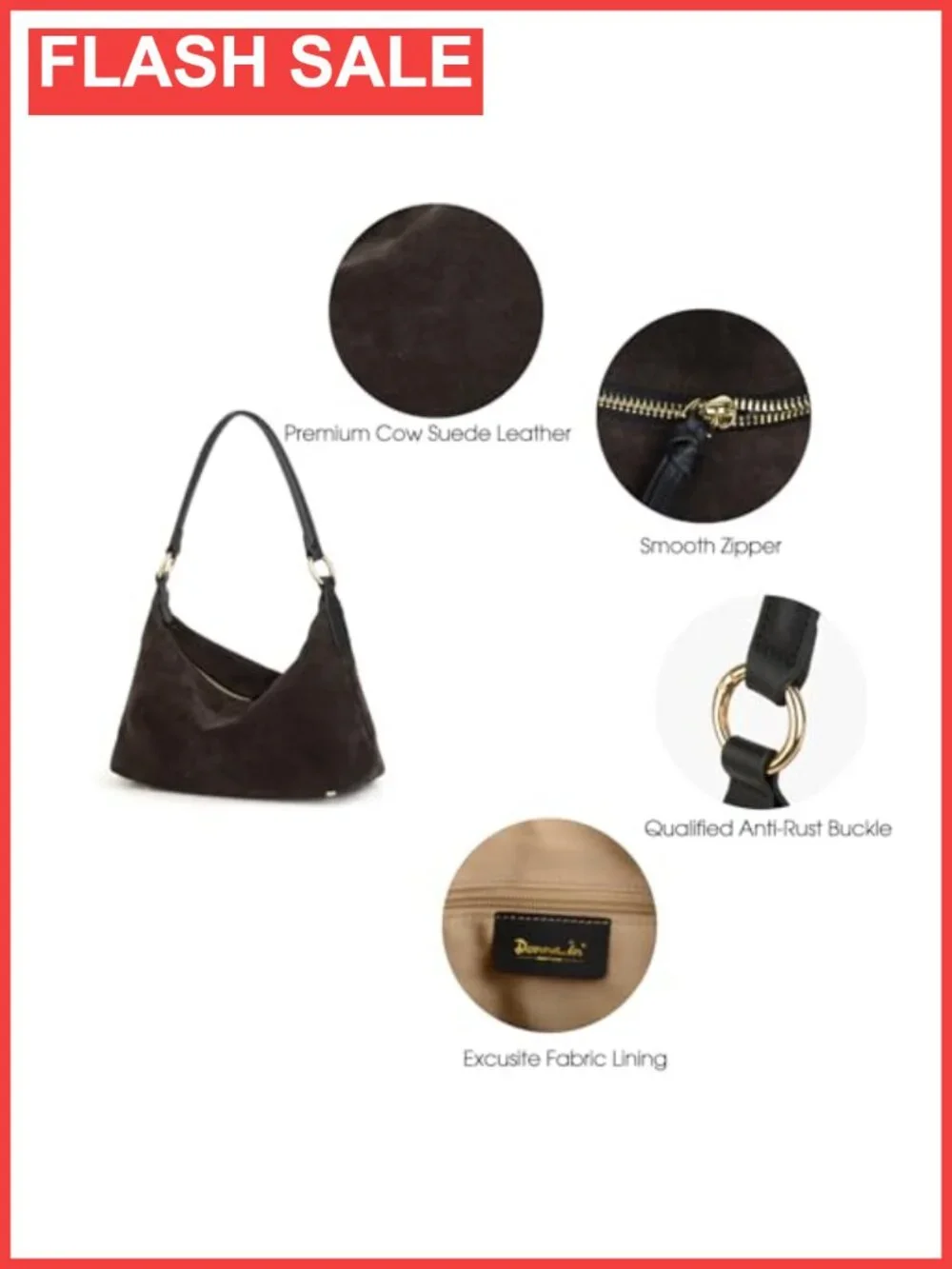 Real Cowhide Suede Slouchy Hobo Shoulder Bag Crossbody Dumpling Purse